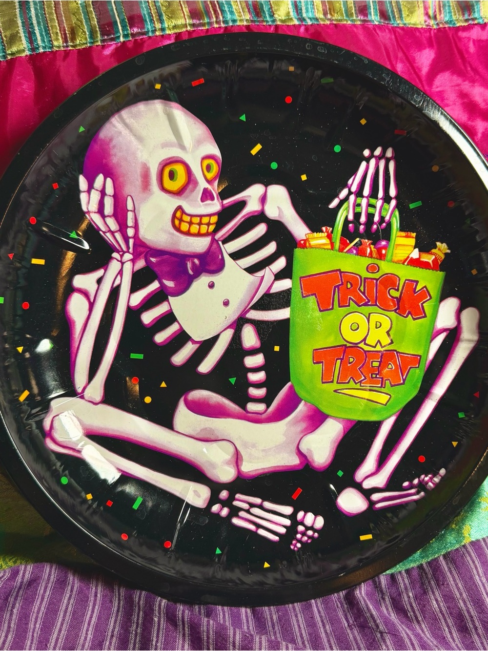 Vintage 90’s Metal Halloween Serving Tray Skeleton Candy
